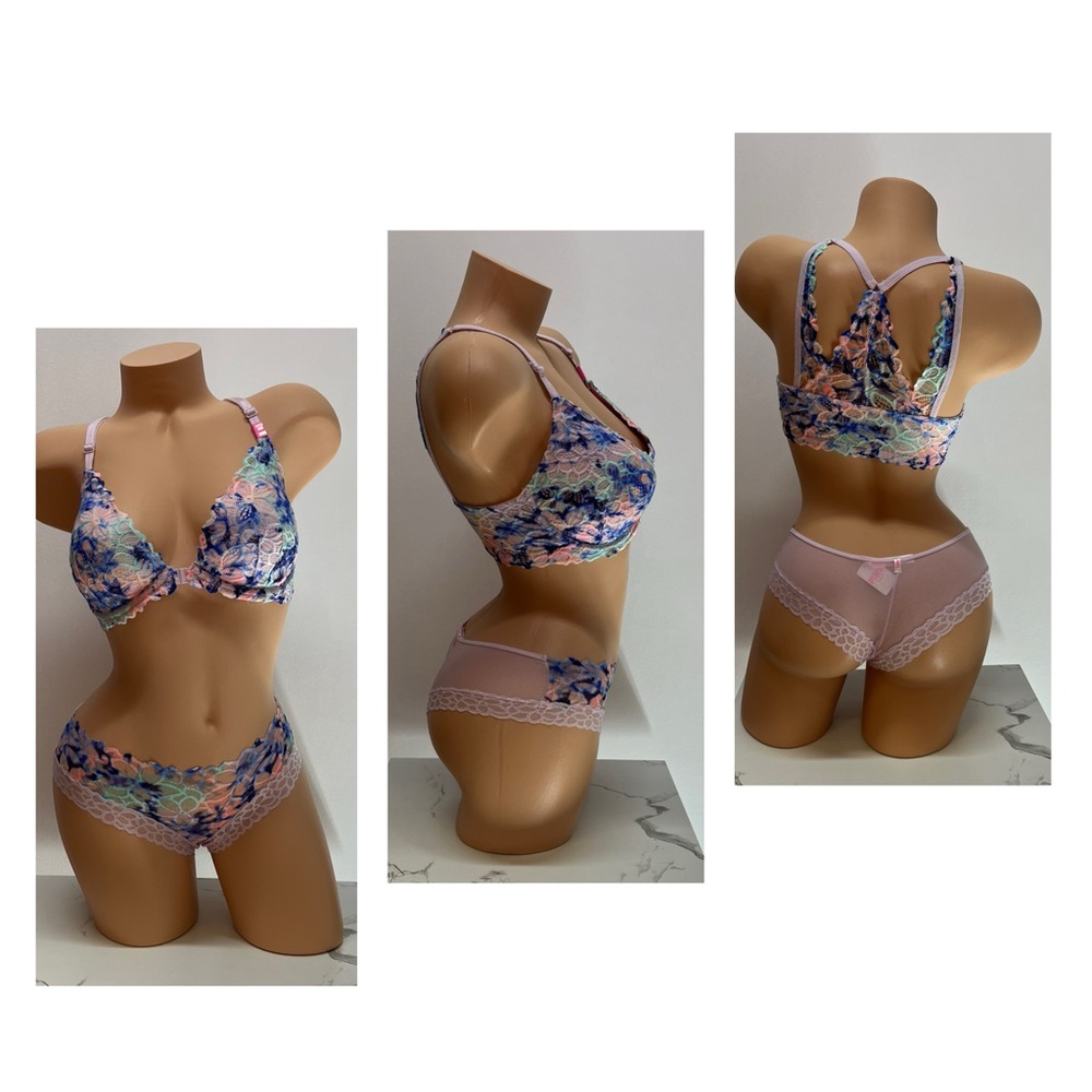Victoria’s Secret Multicolor Lace Bra & Panty Set 32DD/Small